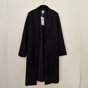 Zara Black Faux-Suede Trench Coat with pockets